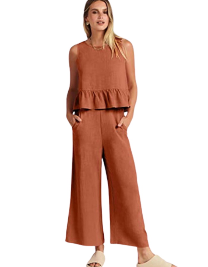 SHOPIQAT Ruffle Sleeveless Top With Matching Wide-leg Pants - Premium from shopiqat - Just $8.200! Shop now at shopiqat